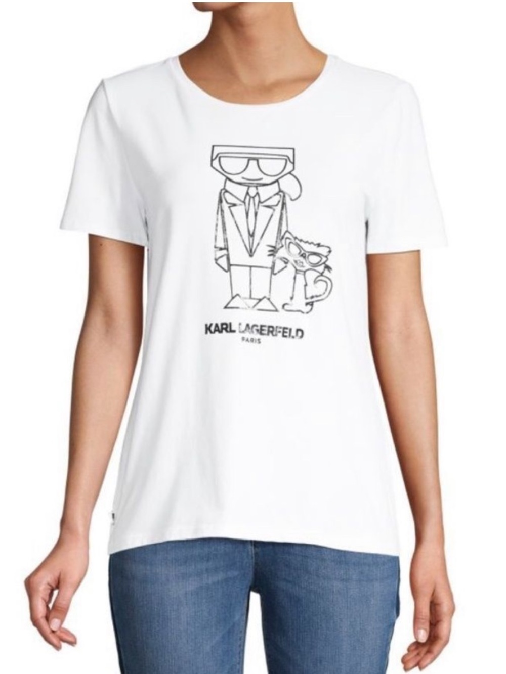 Karl Lagerfeld White Tee with Black Line Art Graphic size small